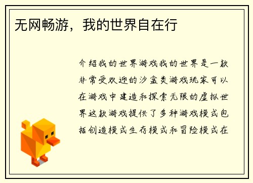 无网畅游，我的世界自在行